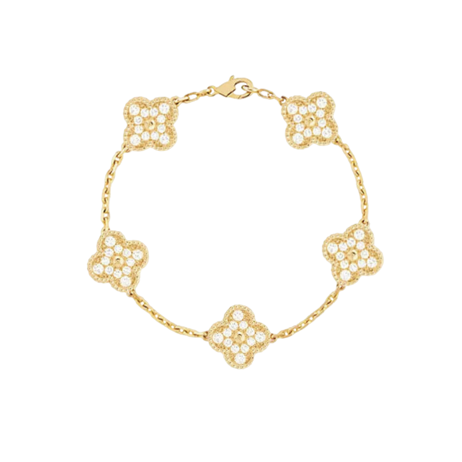 DELUXE FOUR-LEAF CLOVER BRACELET| GOLD ZIRCONIA