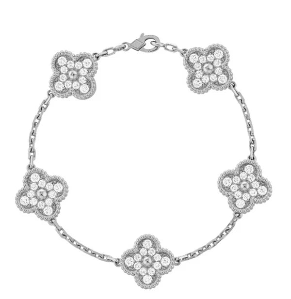 DELUXE FOUR-LEAF CLOVER BRACELET | SILVER ZIRCONIA