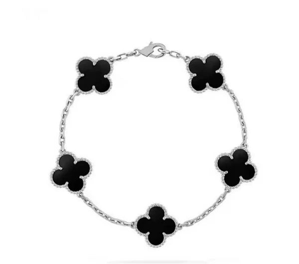 BLACK SILVER CLOVER BRACELET